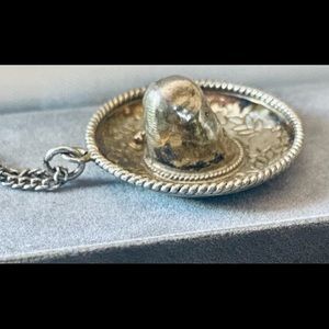 Vintage 60’s Mexico Sterling silver 24” Chain With Sombrero Pendant